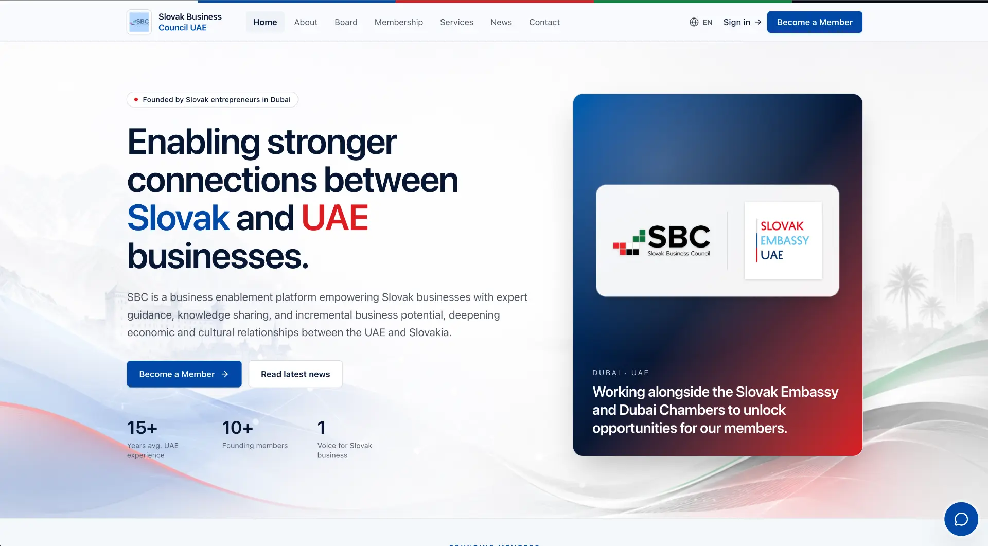 Slovak Business Council public homepage: “Enabling stronger connections between Slovak and UAE businesses.”