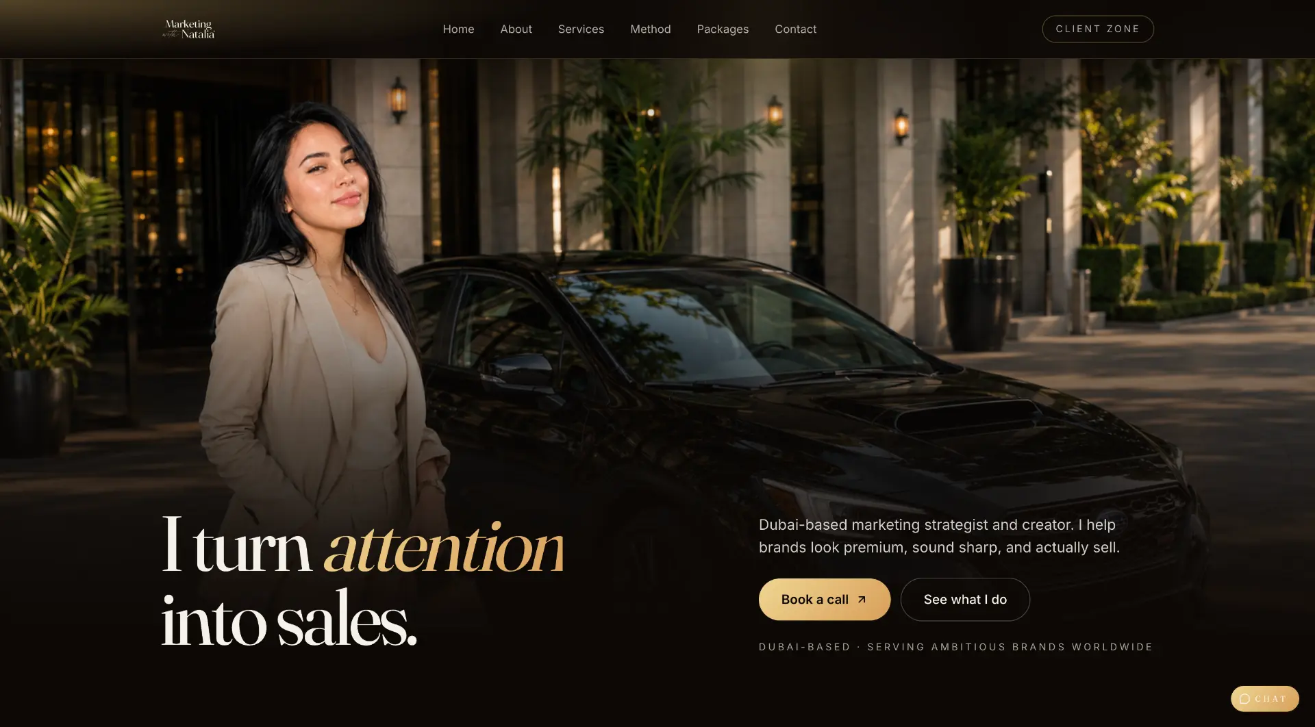 Marketing with Natalia homepage: “I turn attention into sales.”