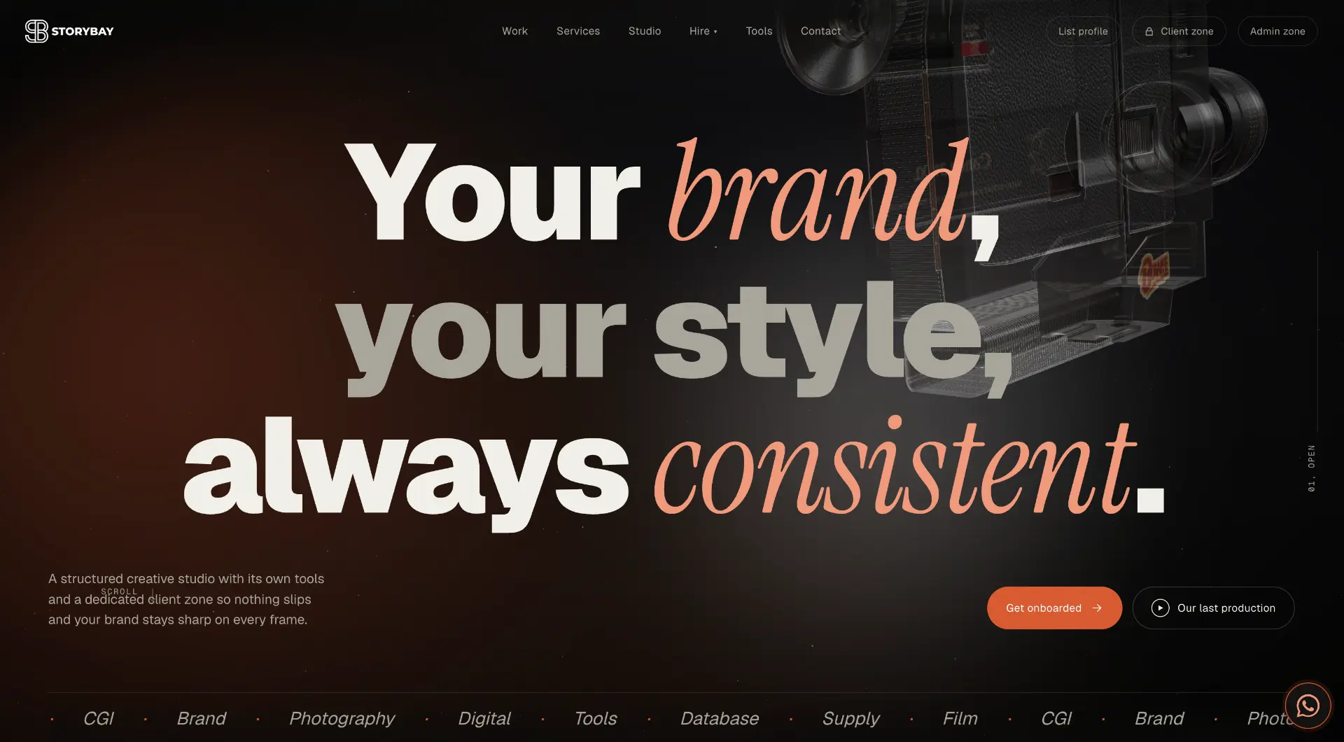 Story Bay public homepage: “Your brand, your style, always consistent.”