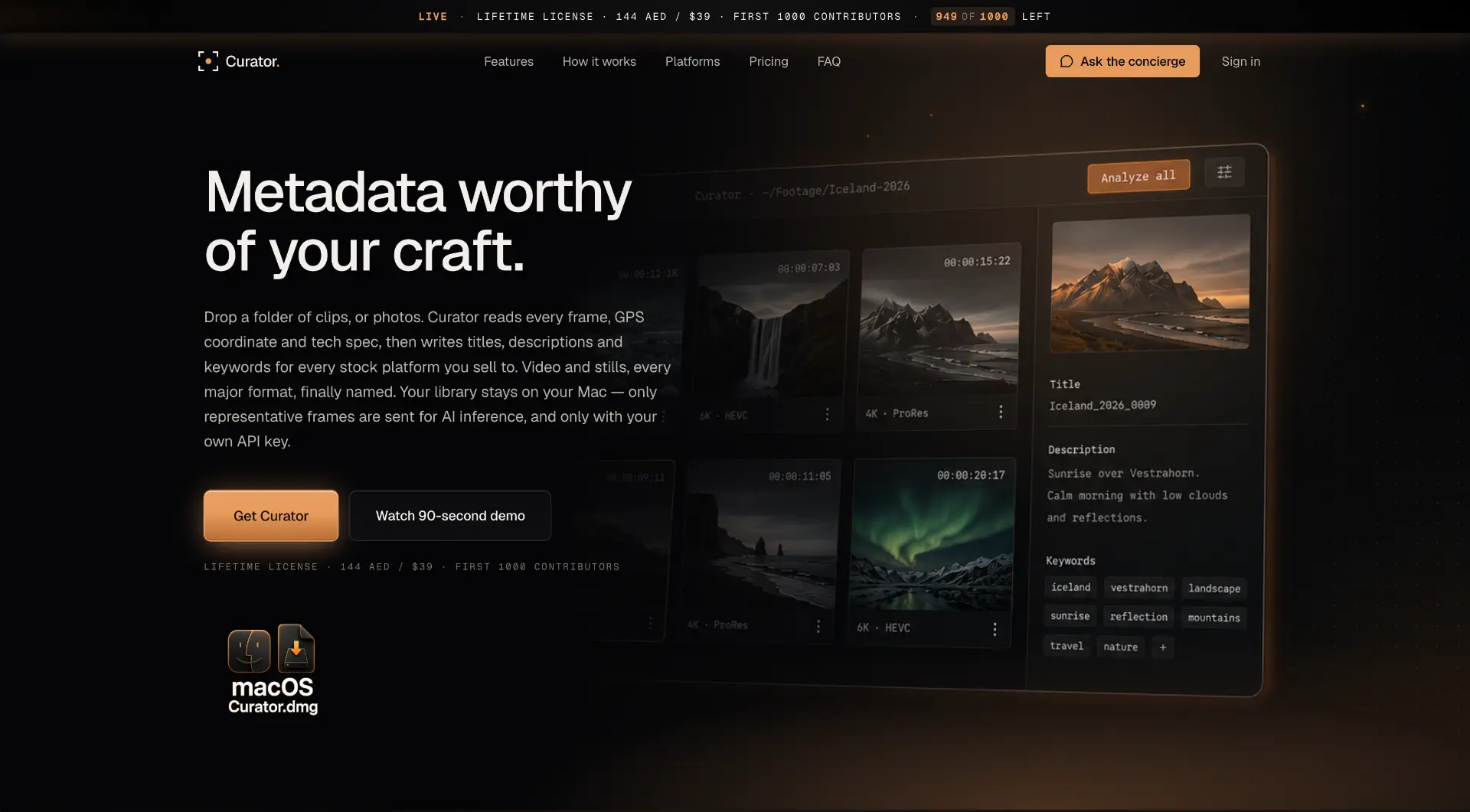 CuratorPro product website: “Metadata worthy of your craft.”