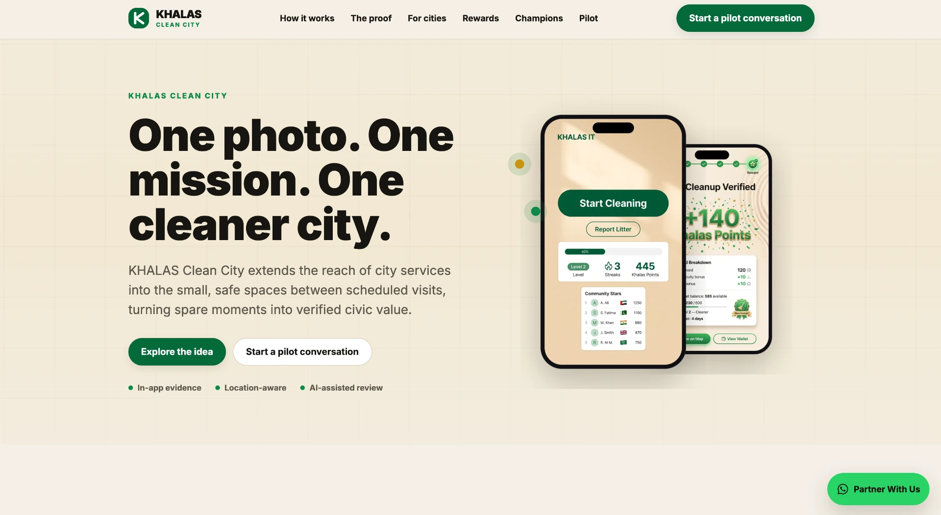 AppKhalas public landing page: “One photo. One mission. One cleaner city.”